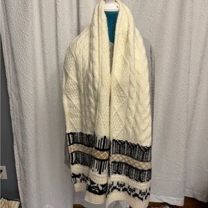 Cole Haan Cozy Cream Knit Sweater Women's Reversible “Fair Isle Scarf”